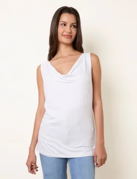 Sleeveless Cowl Neck Viscose Jersey Top - ONE / WHITE - female - Blue Vanilla - FashionsVida