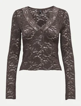 Langarm-Spitzenshirt ONLNIKKA Braun XS - Only - FashionsVida