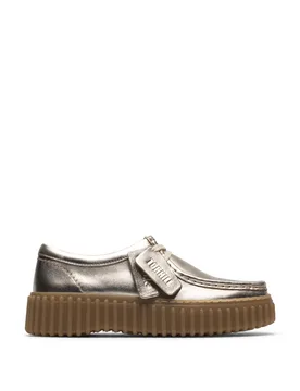 Leather Metallic Lace Up Platform Shoes Gold female - Clarks - FashionsVida