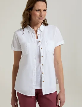 Coconut' Womens Shirt Cotton Short Sleeve Breathable Everyday Top White - Size 12 Uk - Mountain Warehouse - FashionsVida