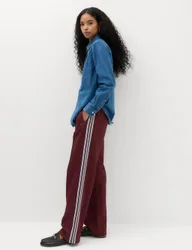 Side Stripe Straight Leg Joggers Dark Red Mix female