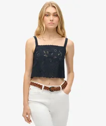 Superdry Damen Ibiza Trägertop mit Stickerei Marineblau - Größe: 44