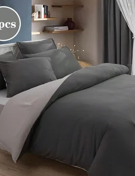 Juego de 3 piezas, funda nórdica de unicolor bicolor gris oscuro y gris claro, ropa de cama, funda nórdica ultra suave y amigable con la piel, trans - Shein - FashionsVida