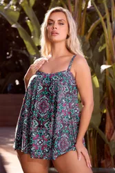 Women's Aztec Print Pleated Tankini Top Size: 16 - Multicolor - Size: 16