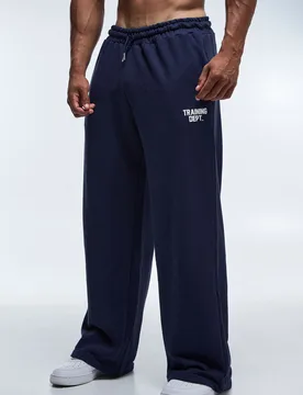 Mens Training Dept Wide Leg Loopback Jogger - Navy Cotton - Size 5xl - boohooMAN - FashionsVida