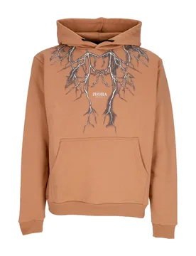 Felpa Leggera Cappuccio Uomo Lightning Print Hoodie Terracotta/grey - PHOBIA - FashionsVida