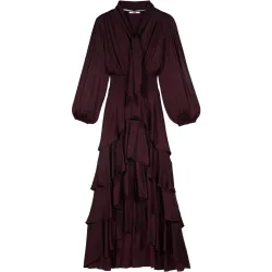 Vestido largo con volantes vaporosos y cintura fruncida