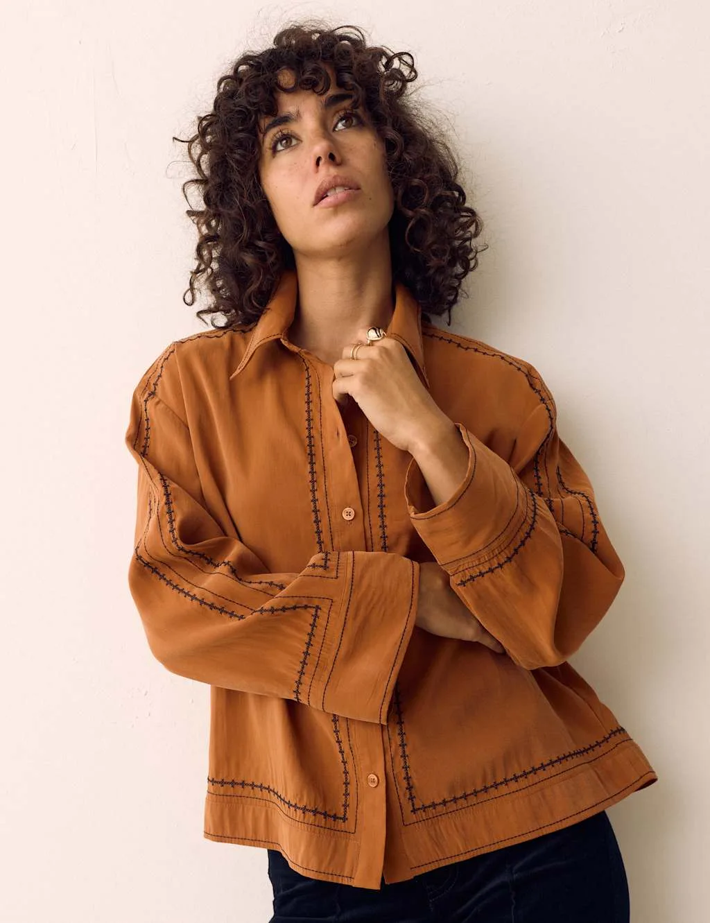 Modal Rich Embroidered Shirt Burnished Copper female - Per Una - FashionsVida