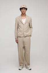 Herren Oversized Boxy Fischgrat-Anzugblazer Stone Größe XL