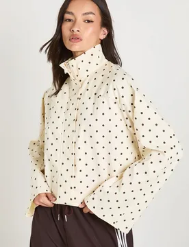 Womens Funnel Neck Twill Polka Dot Zip Through - Ecru - Size 12 Uk - Boohoo - FashionsVida