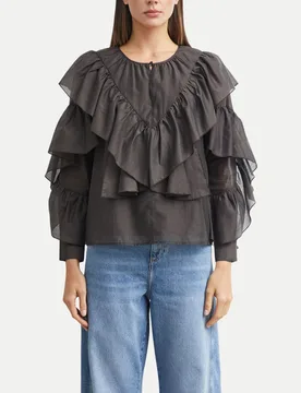Blusenshirt mit Rüschen Schwarz 40 - Comma - FashionsVida