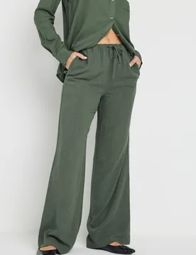 Women's Tall Wide Leg Linen Trousers in Light Khaki Size: 20XL - Light Khaki - Size: 20XL - Long tall sally - FashionsVida