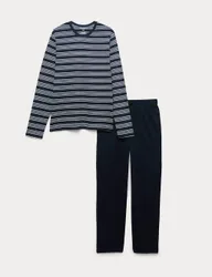 Pure Cotton Striped Pyjama Set Navy Mix male