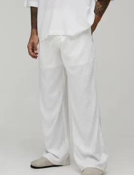 Herren Weites Bein Halb-und-Halb-Bund Leinen-Mix Hose White Größe XL - boohooMAN - FashionsVida