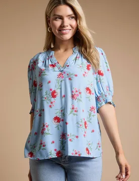 Women's Floral Printed Puff Sleeve Overhead Shirt in Blue Size: 10 - Blue - Size: 10 - Dorothy perkins - FashionsVida