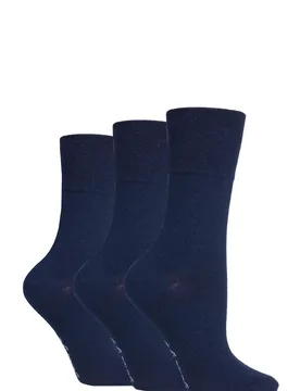 Women's 3 Pair Plain Cotton Socks Navy 4-8 Ladies - Blue - Size: Small - Gentle Grip - FashionsVida