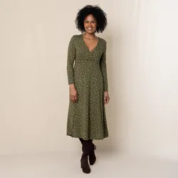 Rose Paintbrush Wrap Dress - Olive