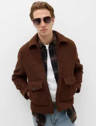 Bouclé Zip Through Jacket Brown Mix male