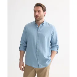 Camisa tallas grandes denim look de algodón lino de manga larga
