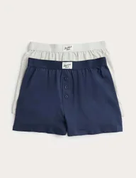 Pack Cotton with Stretch Loose Fit Boxers (5-16 Yrs) Navy Mix male