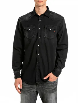 Camicia A Maniche Lunghe M13l1.000.1522c Washed Black M - Replay - FashionsVida