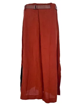 Women's Preloved Belted Midi Skirt in Rust Orange Wool in Burnt Orange Size: 8 - Burnt Orange - Size: 8 - Max Mara - FashionsVida