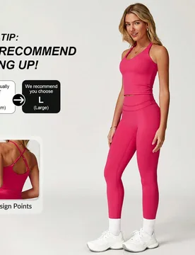 Conjunto de top de yoga y leggings para mujer, conjunto de ropa deportiva de alta elasticidad para correr, cómodo y amigable con la piel L - Shein - FashionsVida