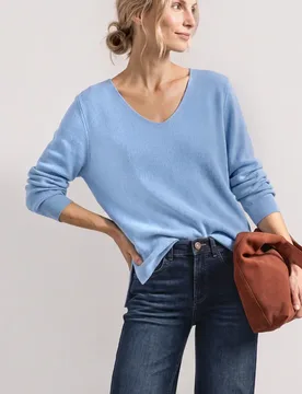 Langarm Pullover mit V-Ausschnitt female Blau - Street One - FashionsVida