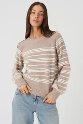 Women's Raglan Sleeve Stripe Jumper in Beige Size: XL - Beige - Size: XL