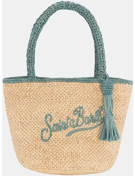 Bolso mediano de rafia con asa de mano en contraste - MC2 Saint Barth - FashionsVida
