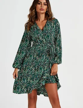 Women's Wrap Top Midi Dress In Green Size: XS - Green - Size: XS - FS Collection - FashionsVida