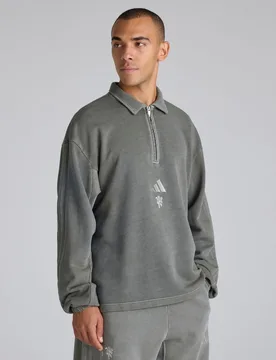 Manchester United x ALL SZN 1/2-Zip Sweatshirt Washed Black S - Adidas - FashionsVida