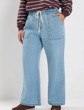 Women's Tie Waist Jeans in Light Blue Size: 18R - Light Blue - Size: 18R - Yours - FashionsVida