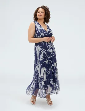 Vestido largo dream plisado con estampado floral tejido crepón plisado ligero - Fiorella Rubino - FashionsVida