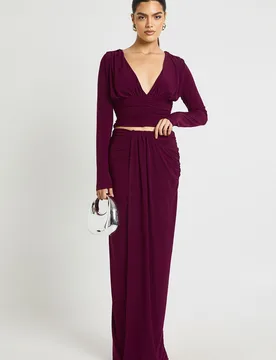 Womens Double Layer Slinky Ruhed Front Maxi Skirt - Purple - Size 8 Uk - Boohoo - FashionsVida