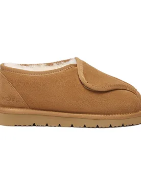 Mens Ever Au Men Mossy Adjustable Sheepskin Slippers - Chestnut Suede - Size Uk 13 - EverAU Australia - FashionsVida
