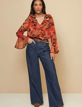 Womens Petite Floral Print Ruffle Detail Blouse - Mustard - Size 16 Uk - Wallis - FashionsVida