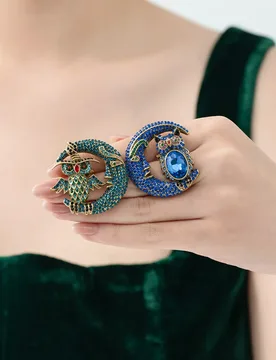 New Medieval Style Vintage Full Rhinestone Paved Face Moon Owl Asymmetric Earrings Heavy Industry High-end Stud Earrings Jewelry - Aliexpress - FashionsVida