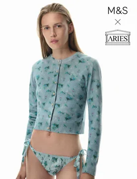 Pure Silk Tie Detail Knickers Blue Mix female - M&S x Aries - FashionsVida