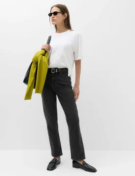Mid Rise Straight Leg Ankle Length Jeans Black female - M&S - FashionsVida