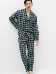 Pure Cotton Brushed Check Pyjama Set Green Mix male