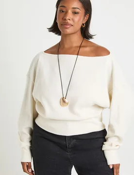 Womens Plus Slouchy Off The Shoulder Top - Cream Cotton - Size 16 Uk - Boohoo - FashionsVida