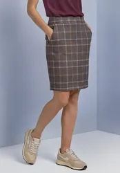 Knielanger Veloursrock mit Karomuster female Braun