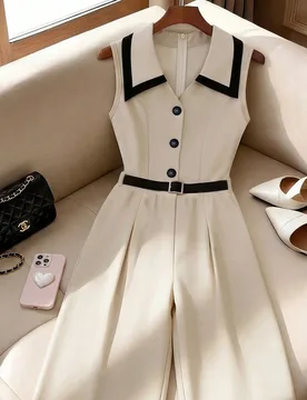 Mono de pierna ancha casual sin mangas con botones y media cartera elegante para mujer L - Shein - FashionsVida