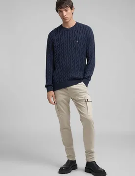 Jersey de hombre trenzado con cuello redondo - Replay - FashionsVida