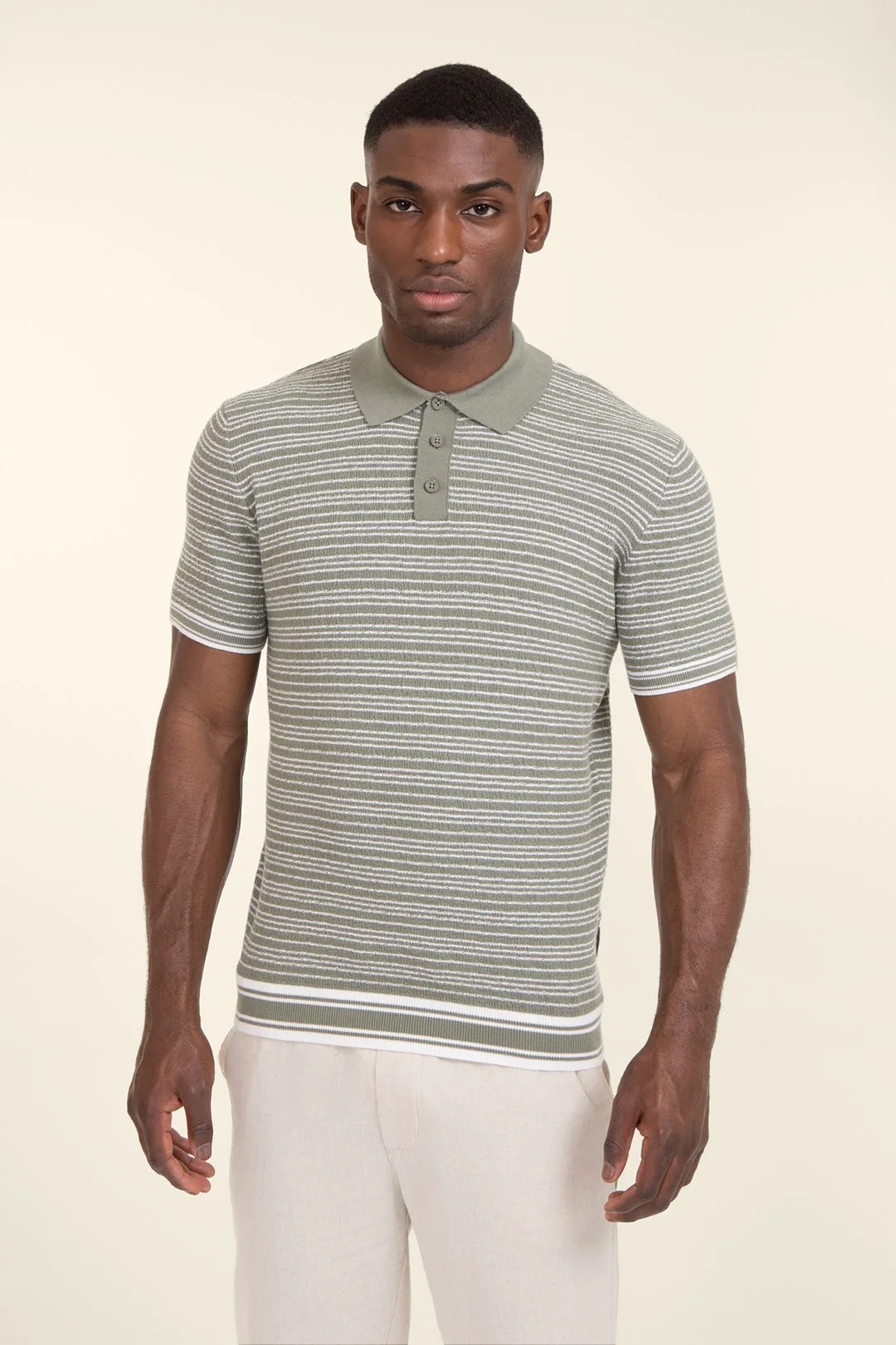 Mens Knitted Polo Shirt With Horizontal Stripe - Larsson & Co - FashionsVida