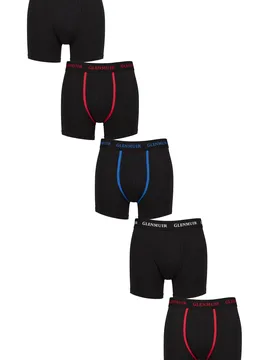 Mens 5 Pack Glenmuir Cotton and Bamboo Blend Boxers Black Red / White / Blue S - Black - Size: Small - SockShop - FashionsVida