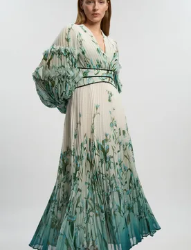 Womens Ombre Floral Crinkle V Neck Georgette Draped Woven Maxi Dress - Size 12 Uk - Karen millen - FashionsVida