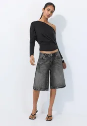 Asymmetrisches Modal-Shirt Schwarz S