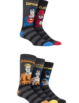 Pair Assorted Justice League Aquaman, Flash, Superman, Batman and Wonder Woman Socks Unisex 11-13 Mens - - Assorted - Size: 11-13 Mens - Film & TV Characters - FashionsVida